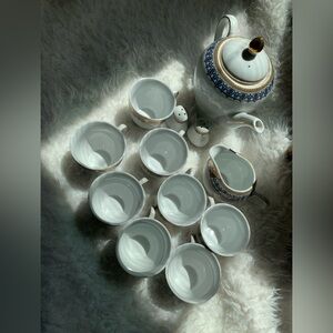 Elegant Blue and Gold Porcelain Tea Set